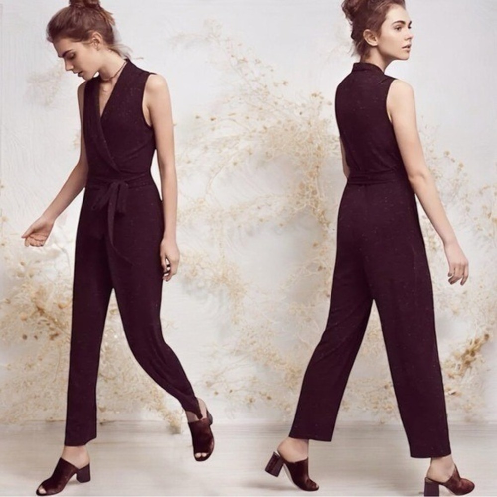 NEW Dolan Anthropologie Anchorage Jumpsuit Deep Purple Marble Career Comfort L
